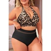 Tempt Me Women Plus Size Bikini High Waisted Swimsuits Mesh Tummy Control Two Piece Bathing Suit(Black Leopard)