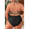 Tempt Me Women Plus Size Bikini High Waisted Swimsuits Mesh Tummy Control Two Piece Bathing Suit(Black Leopard)