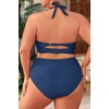 Tempt Me Women Plus Size Bikini High Waisted Swimsuits Mesh Tummy Control Two Piece Bathing Suit(Dark Blue)