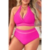 Tempt Me Women Plus Size Bikini High Waisted Swimsuits Mesh Tummy Control Two Piece Bathing Suit(Hot Pink)