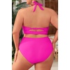 Tempt Me Women Plus Size Bikini High Waisted Swimsuits Mesh Tummy Control Two Piece Bathing Suit(Hot Pink)