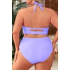 Tempt Me Women Plus Size Bikini High Waisted Swimsuits Mesh Tummy Control Two Piece Bathing Suit(Lavender)
