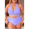 Tempt Me Women Plus Size Bikini High Waisted Swimsuits Mesh Tummy Control Two Piece Bathing Suit(Lavender)