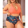 Tempt Me Women Plus Size Bikini High Waisted Swimsuits Mesh Tummy Control Two Piece Bathing Suit(Orange Floral)