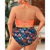 Tempt Me Women Plus Size Bikini High Waisted Swimsuits Mesh Tummy Control Two Piece Bathing Suit(Orange Floral)