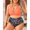 Tempt Me Women Plus Size Bikini High Waisted Swimsuits Mesh Tummy Control Two Piece Bathing Suit(Orange Floral)