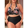 Tempt Me Women Plus Size Bikini High Waisted Swimsuits Mesh Tummy Control Two Piece Bathing Suit(Pink Floral)