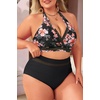 Tempt Me Women Plus Size Bikini High Waisted Swimsuits Mesh Tummy Control Two Piece Bathing Suit(Pink Floral)