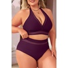 Tempt Me Women Plus Size Bikini High Waisted Swimsuits Mesh Tummy Control Two Piece Bathing Suit(Purple)
