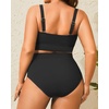 Tempt Me Women Plus Size High Waisted Bikini Bandeau Two Piece Swimsuit(Black)