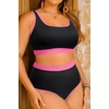 Tempt Me Women Plus Size High Waisted Bikini Set Two Piece Swimsuit Full Coverage Sporty 2 Piece Bathing Suits(Black Pink)