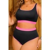 Tempt Me Women Plus Size High Waisted Bikini Set Two Piece Swimsuit Full Coverage Sporty 2 Piece Bathing Suits(Black Pink)