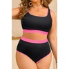 Tempt Me Women Plus Size High Waisted Bikini Set Two Piece Swimsuit Full Coverage Sporty 2 Piece Bathing Suits(Black Pink)