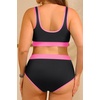 Tempt Me Women Plus Size High Waisted Bikini Set Two Piece Swimsuit Full Coverage Sporty 2 Piece Bathing Suits(Black Pink)