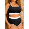 Tempt Me Women Plus Size High Waisted Bikini Set Two Piece Swimsuit Full Coverage Sporty 2 Piece Bathing Suits(Black White)