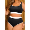 Tempt Me Women Plus Size High Waisted Bikini Set Two Piece Swimsuit Full Coverage Sporty 2 Piece Bathing Suits(Black White)