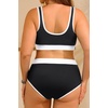 Tempt Me Women Plus Size High Waisted Bikini Set Two Piece Swimsuit Full Coverage Sporty 2 Piece Bathing Suits(Black White)