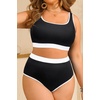 Tempt Me Women Plus Size High Waisted Bikini Set Two Piece Swimsuit Full Coverage Sporty 2 Piece Bathing Suits(Black White)