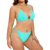 Tempt Me Women Plus Size Sexy Bikini Set String Two Piece Bathing Suit Halter Tie Side Swimsuit(Aqua)
