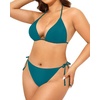 Tempt Me Women Plus Size Sexy Bikini Set String Two Piece Bathing Suit Halter Tie Side Swimsuit(Dark Teal)