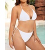 Tempt Me Women Plus Size Sexy Bikini Set String Two Piece Bathing Suit Halter Tie Side Swimsuit(White)