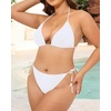 Tempt Me Women Plus Size Sexy Bikini Set String Two Piece Bathing Suit Halter Tie Side Swimsuit(White)
