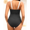 Tempt Me Women Ruched Slimming One Piece Swimsuits Tummy Control Vintage Bathing Suits(Black Striped)