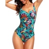 Tempt Me Women Ruched Slimming One Piece Swimsuits Tummy Control Vintage Bathing Suits(Colorful Leaves)