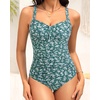 Tempt Me Women Ruched Slimming One Piece Swimsuits Tummy Control Vintage Bathing Suits(Green Floral)