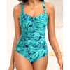 Tempt Me Women Ruched Slimming One Piece Swimsuits Tummy Control Vintage Bathing Suits(Green Paisley)