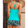 Women Tankini Swimsuits with Shorts – Two Piece Tummy Control Bathing Suits Top with Two Pockets Bottom Swimwear(Aqua and Flower)