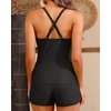 Women Tankini Swimsuits with Shorts – Two Piece Tummy Control Bathing Suits Top with Two Pockets Bottom Swimwear(Black)
