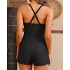 Women Tankini Swimsuits with Shorts – Two Piece Tummy Control Bathing Suits Top with Two Pockets Bottom Swimwear(Black Leopard)