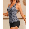 Women Tankini Swimsuits with Shorts – Two Piece Tummy Control Bathing Suits Top with Two Pockets Bottom Swimwear(Black Paisley)