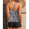 Women Tankini Swimsuits with Shorts – Two Piece Tummy Control Bathing Suits Top with Two Pockets Bottom Swimwear(Black Paisley)