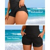 Women Tankini Swimsuits with Shorts – Two Piece Tummy Control Bathing Suits Top with Two Pockets Bottom Swimwear(Black Stripe)