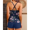 Women Tankini Swimsuits with Shorts – Two Piece Tummy Control Bathing Suits Top with Two Pockets Bottom Swimwear(Blue Floral)
