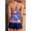 Women Tankini Swimsuits with Shorts – Two Piece Tummy Control Bathing Suits Top with Two Pockets Bottom Swimwear(Blue Multicolor)