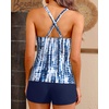 Women Tankini Swimsuits with Shorts – Two Piece Tummy Control Bathing Suits Top with Two Pockets Bottom Swimwear(Blue Tie Dye)