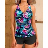 Women Tankini Swimsuits with Shorts – Two Piece Tummy Control Bathing Suits Top with Two Pockets Bottom Swimwear(Colorful Floral)