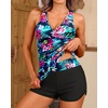 Women Tankini Swimsuits with Shorts – Two Piece Tummy Control Bathing Suits Top with Two Pockets Bottom Swimwear(Colorful Floral)