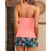 Women Tankini Swimsuits with Shorts – Two Piece Tummy Control Bathing Suits Top with Two Pockets Bottom Swimwear(Colorful Leaves)