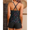Women Tankini Swimsuits with Shorts – Two Piece Tummy Control Bathing Suits Top with Two Pockets Bottom Swimwear(Colorful Striped)