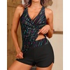 Women Tankini Swimsuits with Shorts – Two Piece Tummy Control Bathing Suits Top with Two Pockets Bottom Swimwear(Colorful Striped)