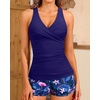 Women Tankini Swimsuits with Shorts – Two Piece Tummy Control Bathing Suits Top with Two Pockets Bottom Swimwear(Flamingo)