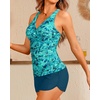 Women Tankini Swimsuits with Shorts – Two Piece Tummy Control Bathing Suits Top with Two Pockets Bottom Swimwear(Green Paisley)
