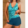 Women Tankini Swimsuits with Shorts – Two Piece Tummy Control Bathing Suits Top with Two Pockets Bottom Swimwear(Green Paisley)