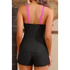 Women Tankini Swimsuits with Shorts – Two Piece Tummy Control Bathing Suits Top with Two Pockets Bottom Swimwear(Hot Pink)