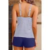 Women Tankini Swimsuits with Shorts – Two Piece Tummy Control Bathing Suits Top with Two Pockets Bottom Swimwear(Navy Striped)