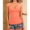 Women Tankini Swimsuits with Shorts – Two Piece Tummy Control Bathing Suits Top with Two Pockets Bottom Swimwear(Orange Floral)